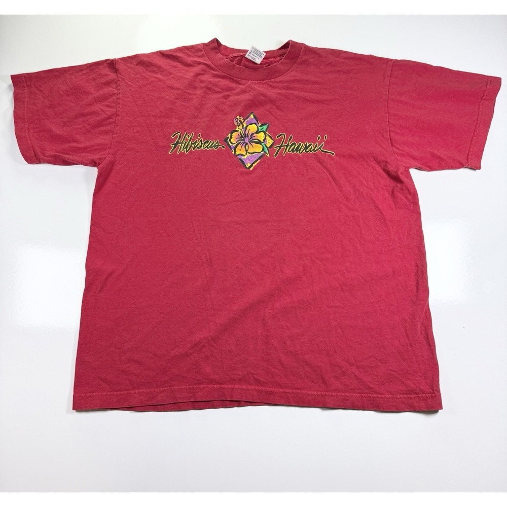 vintage Hibiscus HAWAII t shirt XL Red single Stitch 90s Tourist Souvenir Tee
